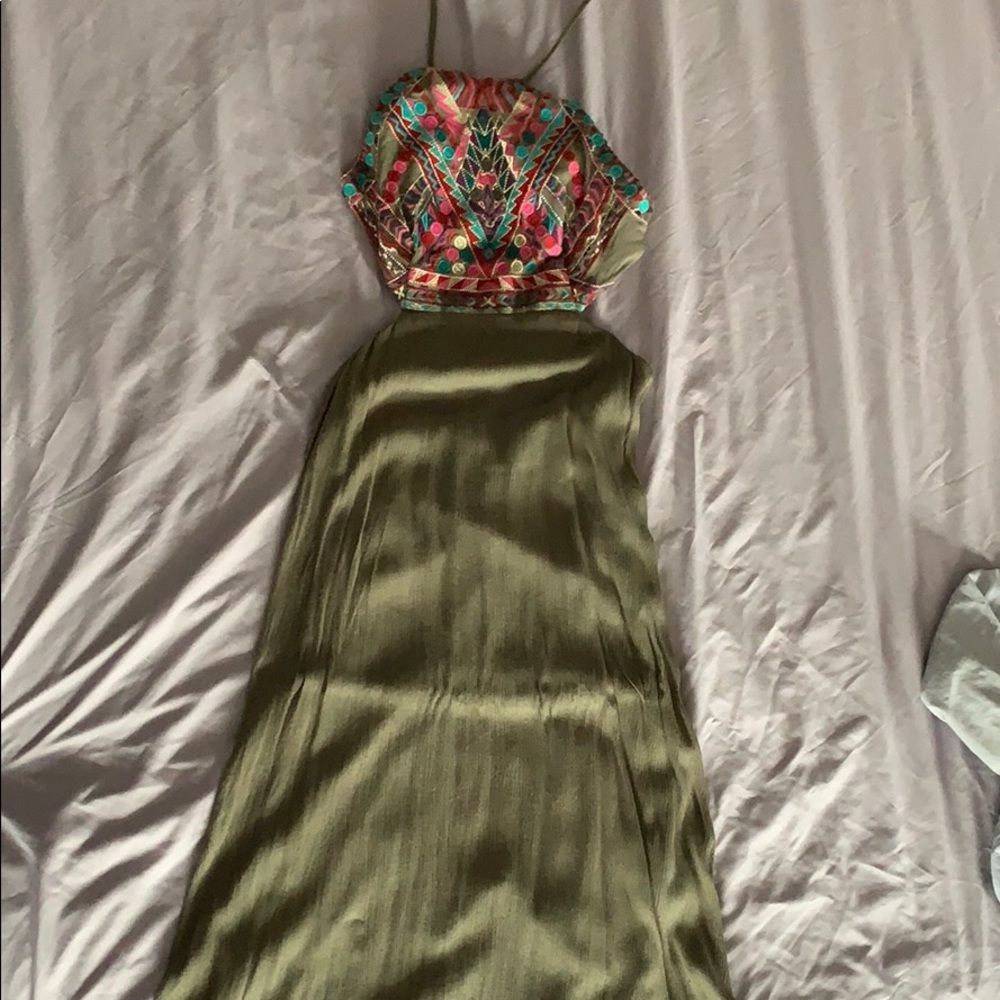 Green embroidered dress